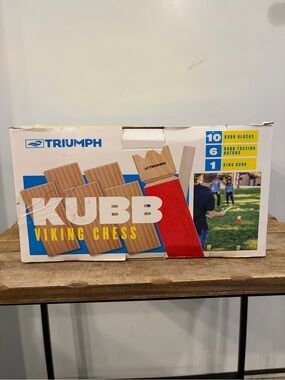 Triumph Kubb Viking Chess Set - Natural Wood with Red King Flag